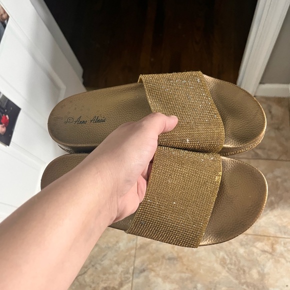 Shoes - Woman's Gold Slides